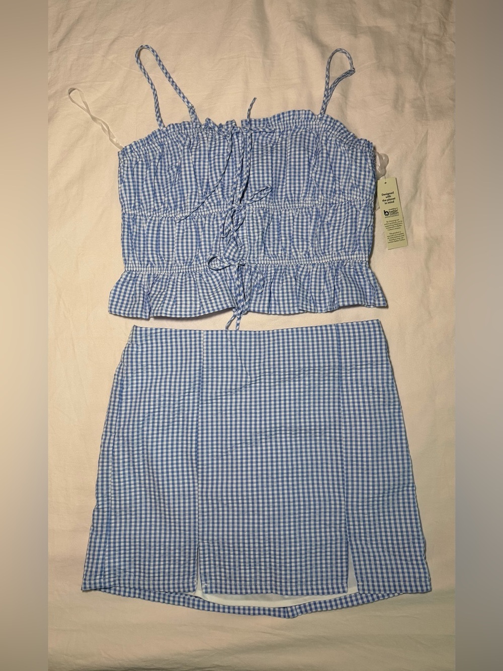 No Boundaries Blue White Gingham Two-Piece Skirt Set